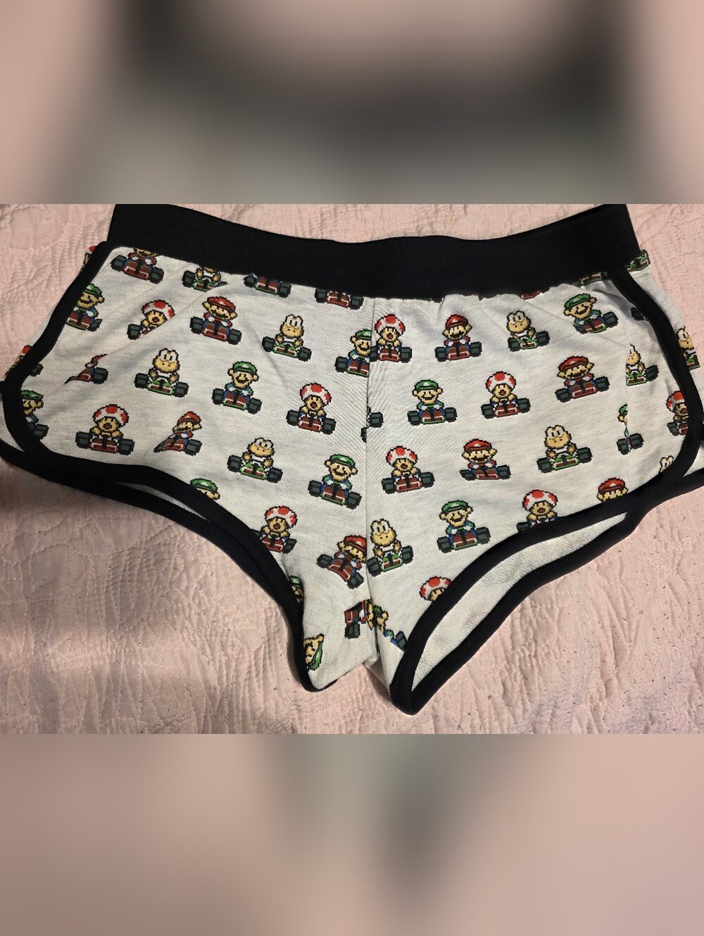 Women's Printed Super Mario Shorts - White with Black Trim